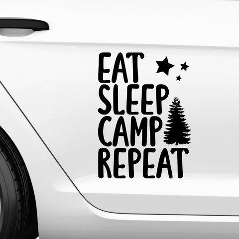 Eat sleep camp repeat Aufkleber - Beispielansicht