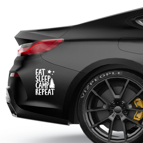 Eat sleep camp repeat Aufkleber - Beispielansicht