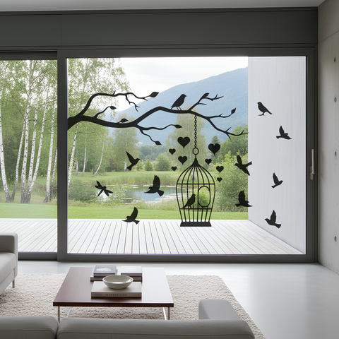 Fensteraufkleber Vögel im Käfig