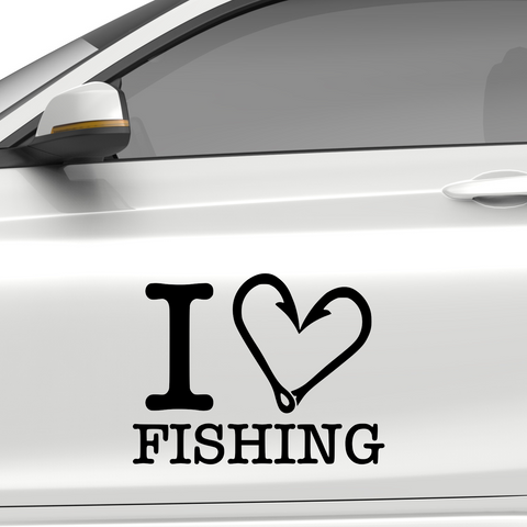 I love Fishing mit Haken Aufkleber - Beispielansicht