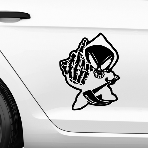 Mittelfinger Sensenmann Aufkleber - Beispielansicht