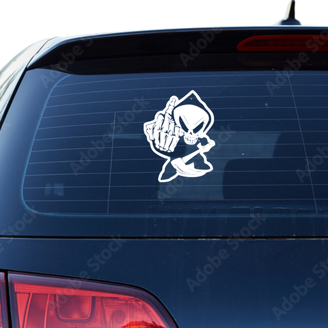 Mittelfinger Sensenmann Aufkleber - Beispielansicht