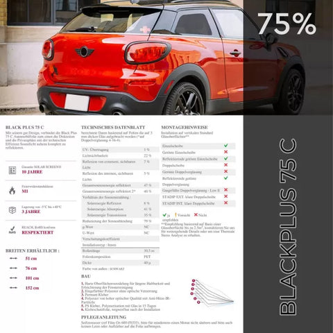 Auto-Tönungsfolie | Solar Screen® - Scheibentönung 75%