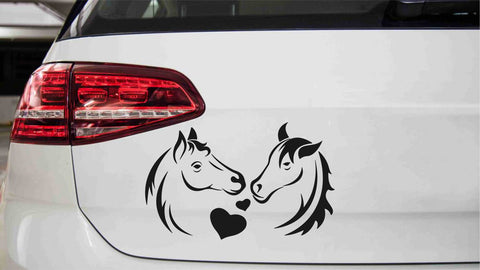 2 Pferde mit Herz Autoaufkleber