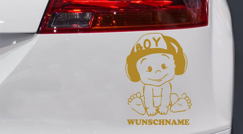 Baby Junge mit Kopfhörer Autoaufkleber
