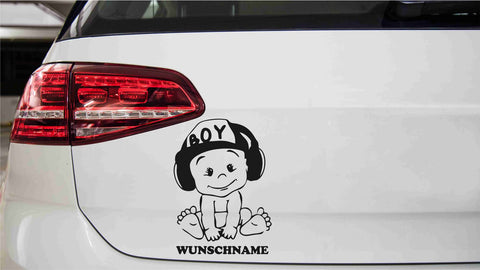 Baby Junge mit Kopfhörer Autoaufkleber