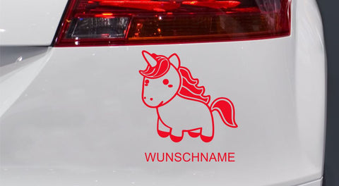 Einhorn mit Wunschnamen Autoaufkleber