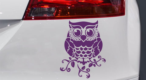 Eule auf Blumenranke Autoaufkleber