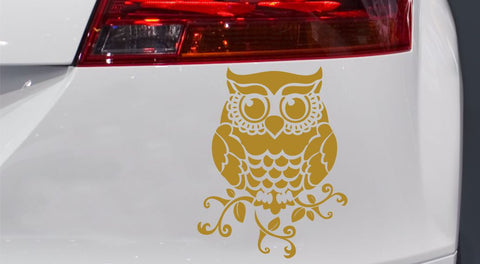 Eule auf Blumenranke Autoaufkleber