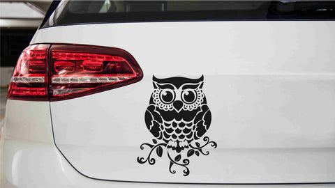 Eule auf Blumenranke Autoaufkleber