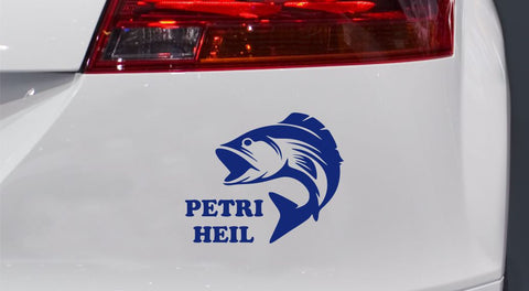 Fisch mit Text Petri Heil Autoaufkleber