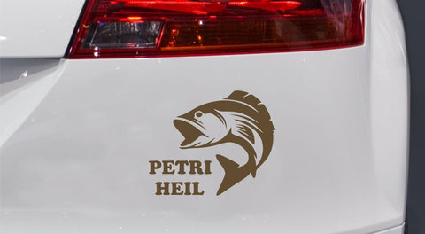 Fisch mit Text Petri Heil Autoaufkleber