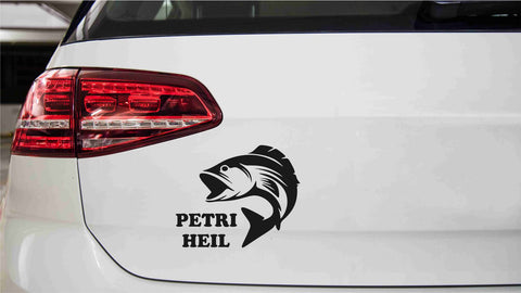 Fisch mit Text Petri Heil Autoaufkleber