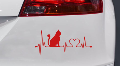 Herzschlag Katze mit Herz Autoaufkleber