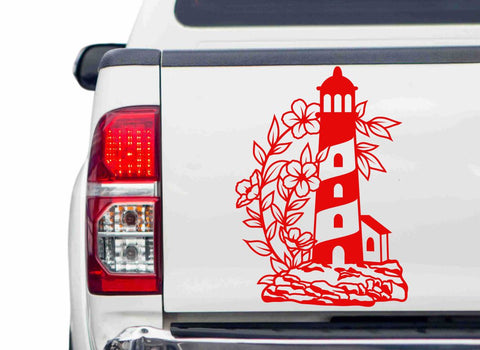 Leuchtturm mit Blumen Autoaufkleber