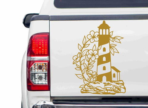 Leuchtturm mit Blumen Autoaufkleber