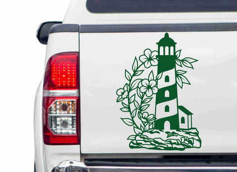 Leuchtturm mit Blumen Autoaufkleber