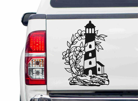 Leuchtturm mit Blumen Autoaufkleber