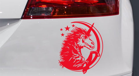 Totenkopf Einhorn mit Sichelmond Autoaufkleber