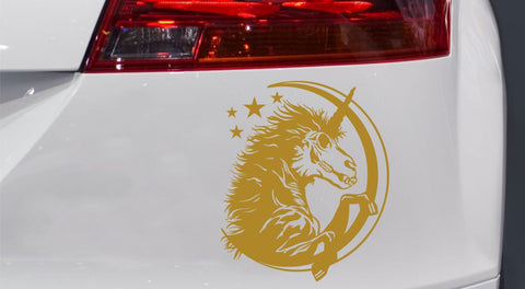 Totenkopf Einhorn mit Sichelmond Autoaufkleber