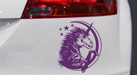 Totenkopf Einhorn mit Sichelmond Autoaufkleber