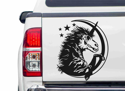 Totenkopf Einhorn mit Sichelmond Autoaufkleber