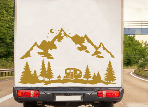 Berglandschaft bei Nacht Camper Autoaufkleber