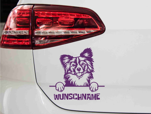 aufkleber-hunderasse-papillon-portrait-violett