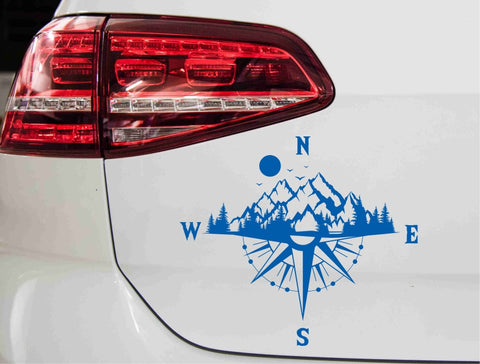 aufkleber-kompass-sunset-mountain-blau