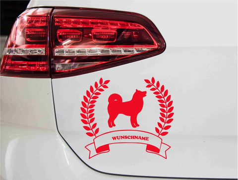 aufkleber-silhouette-kranz-akita-hund-rot