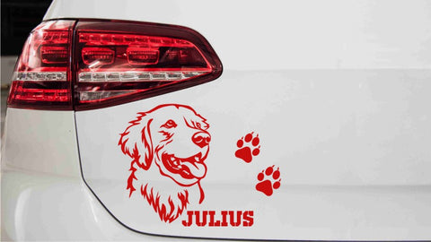 autoaufkleber-golden-retriever-kopf-mit-wunschnamen-rot