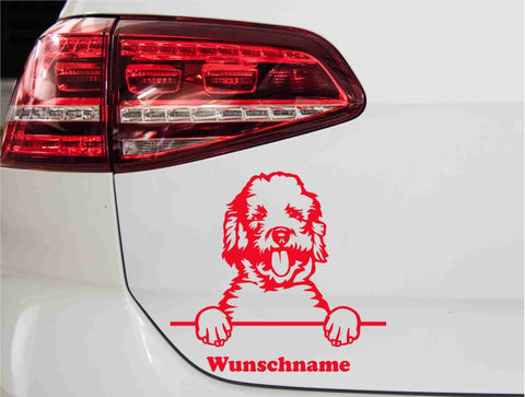 autoaufkleber-hund-labradoodle-mit-wunschnamen-rot