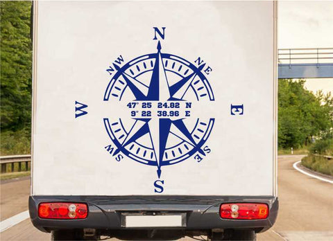 Kompass Aufkleber mit Koordinaten