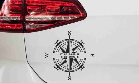 Kompass Aufkleber mit Koordinaten