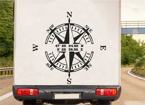 Kompass Aufkleber mit Koordinaten