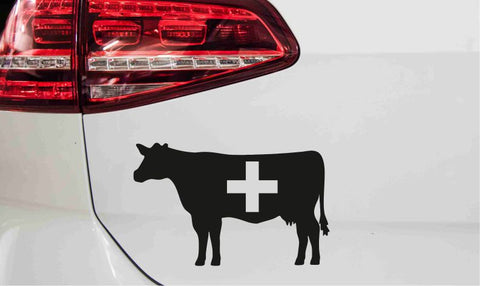 Kuh Silhouette Aufkleber mit Schweizer Kreuz